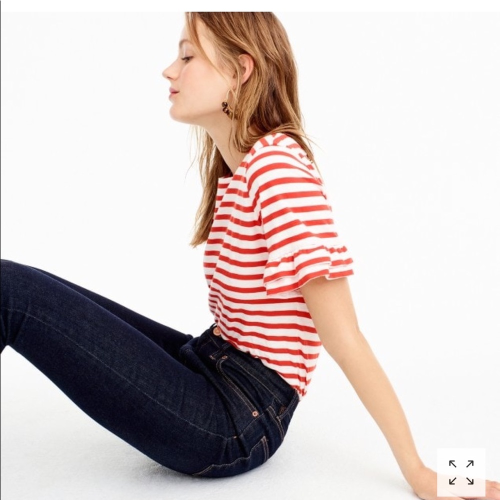 Jcrew Ruffle-sleeve T-shirt in stripe